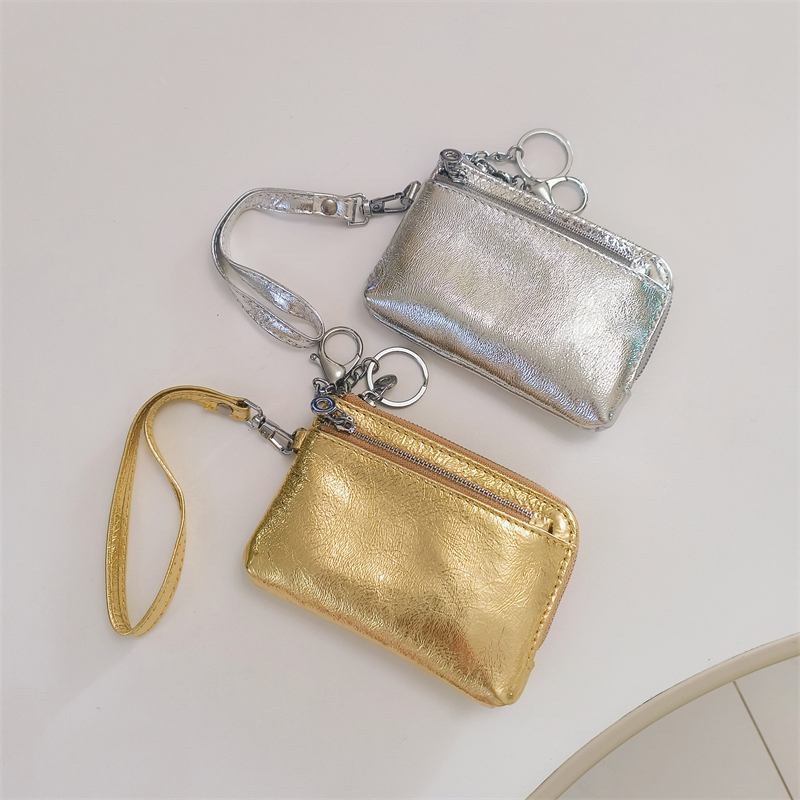 Explosion-Pattern Genuine Leather Zipper Coin Purse, Hand-Held Wallet, Women's Cowhide Card Holder, Coin Bag, Key Bag, Clutch Bag for Women