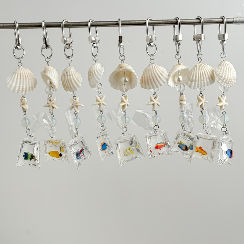 Ocean-Themed Tropical Fish Cute Phone Charm Natural Shell Pendant Wind Chime Bag Charm Keychain Accessory