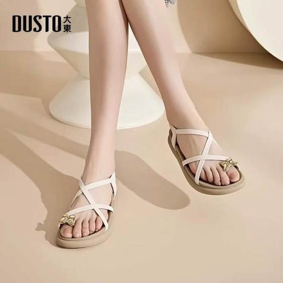 大东绑带凉鞋女鞋24夏季新款优雅简约平底中跟松紧带圆头24X1206