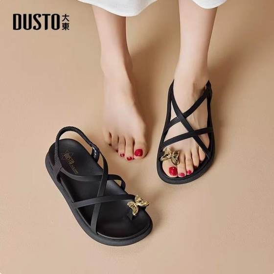 大东绑带凉鞋女鞋24夏季新款优雅简约平底中跟松紧带圆头24X1206