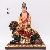 High-grade resin glass fiber reinforced plastic Buddha statue gilt hand painted Huayan Sansheng Mount Manjusri Bodhisattva
