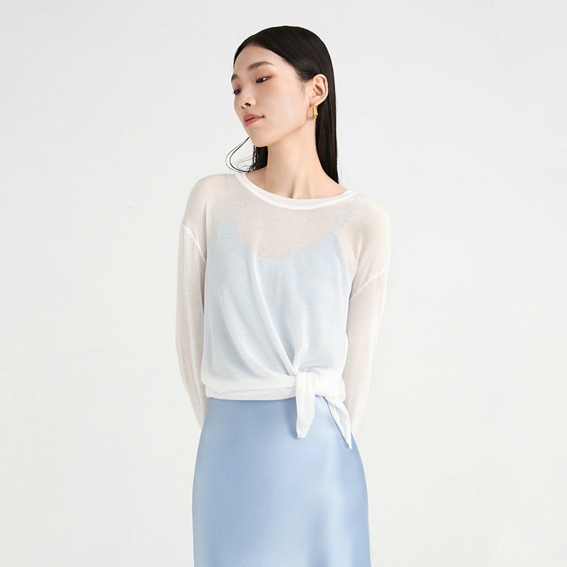 SUD Weiguang Collection_French elegance, soft and comfortable, not picking people_Slit tie long-sleeved pullover sweater
