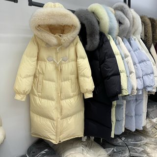 2025 Winter New Korean Style Real Fox Fur Collar down Jacket for Women, Mid-Length, New National Standard, Thickened, Over-The-Knee Coat for Northeast