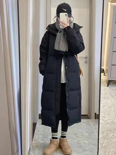 2025 New Thickened Long Down Jacket Women's High-End White Duck Down Slim Fit Northeastern Over-the-Knee Warm Jacket