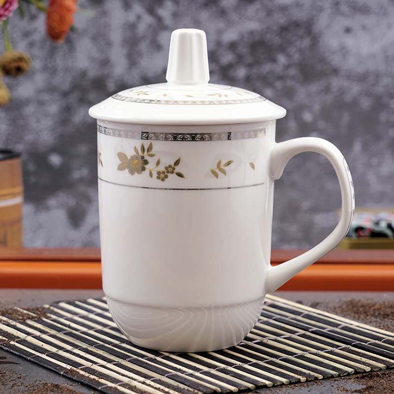 Jingdezhen Ceramic with lid Large number owners Tea Cup Office Meeting Drinking Water Cups Teahouse Guesthouse Special Lettering LOGO