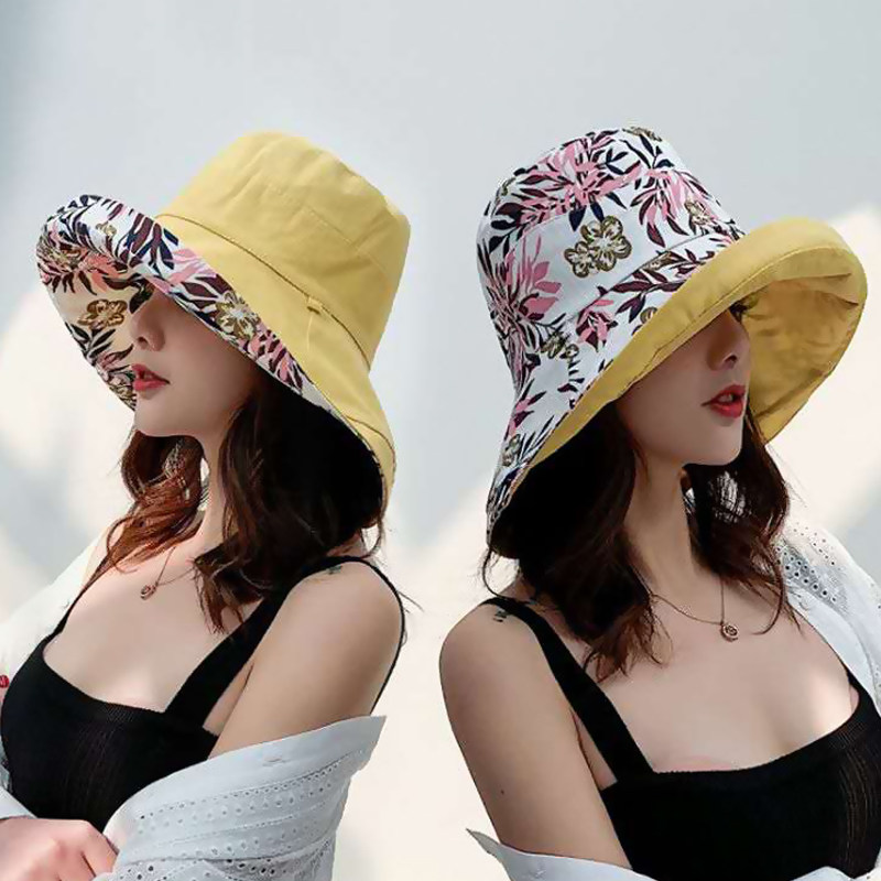 Double-sided fisherman hat female Korean version all-match Japanese summer sunscreen sun hat big brim pot hat UV net red hat