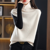 Cashmere waistcoat for women 2021 autumn and winter new high collar sleeveless covered head sweaters 100 sheep sweater knit knitwear