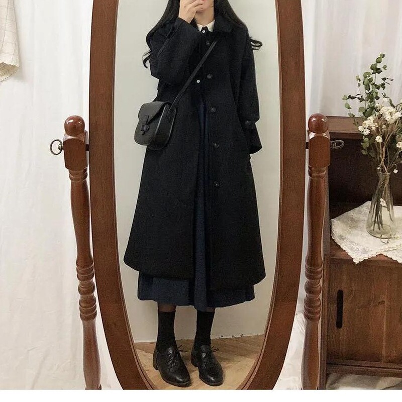 Thickened Elastic Woolen Coat for Women, Hepburn Style, 2024 Autumn and Winter New Model, Petite Korean Style Black Jacket