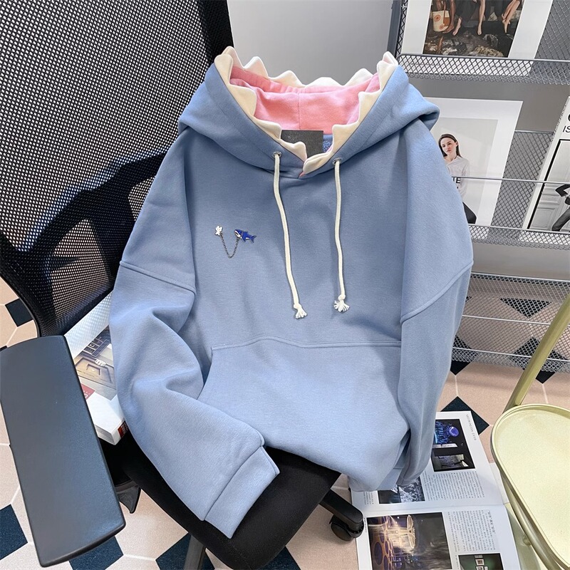 Plus-Size Girl's College-Style Shark Cardigan Jacket, Women's Autumn and Winter Fleece Hooded Sweatshirt, Petite Trendy Top for Spring and Autumn Plus-Size Girl's College-Style Shark Cardigan Jacket, Women's Autumn and Winter Fleece Hooded Sweatshirt, Petite Trendy Top for Spring and Autumn