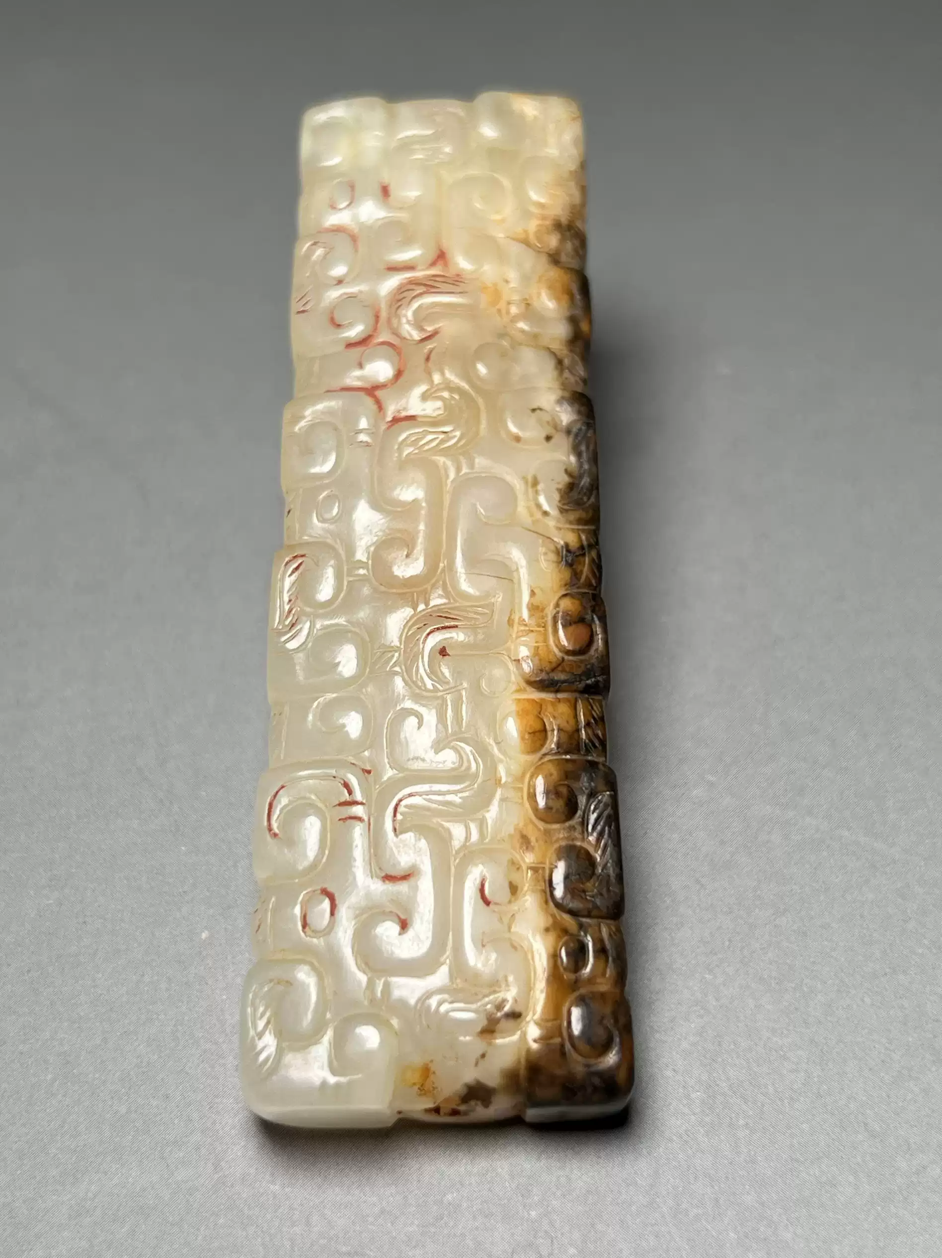 古玉老玉和田白玉西周兽面纹玉管玉勒子古珠串饰手串（单个价）