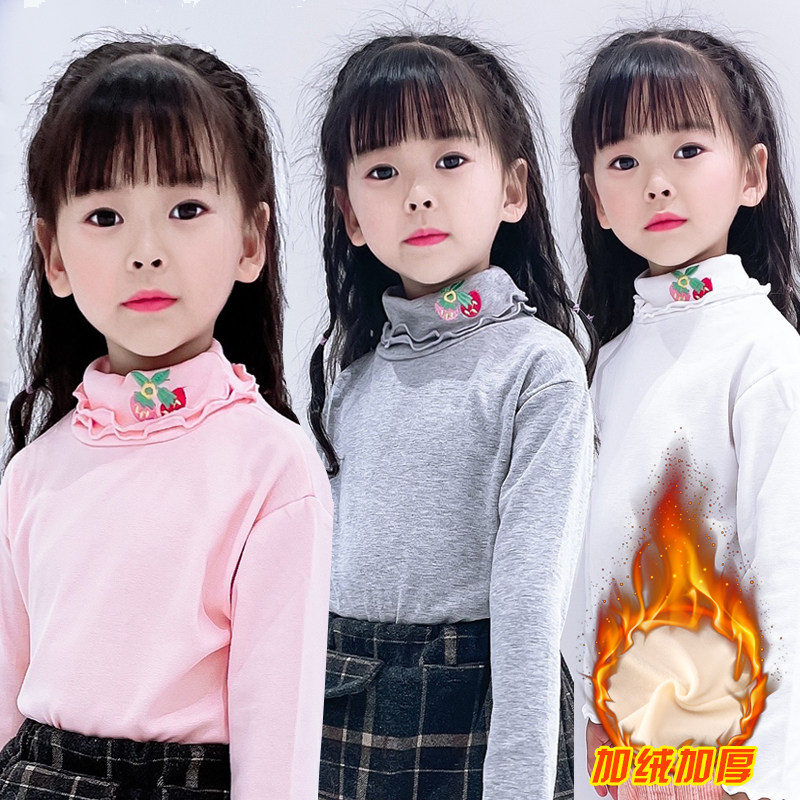 Girl Middle Collar Undershirt Autumn Winter New Products Children Pure Cotton Long Sleeve T-shirt White Semi-High Collar Blouse Autumn Clothing