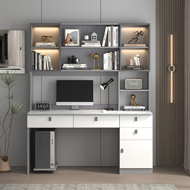Desk Bookshelves Integrated Table Computer Desk Bedroom Home Light Lavish Modern Office Desk Students Writing Desk Learning Table-Taobao