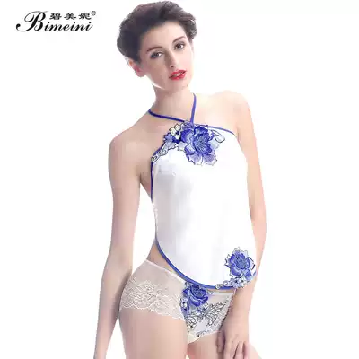 Ms. Bemini Sexy Blue and Flower Embroidery Vintage Bellband Ancient Palace Temptation Lingerie Silk