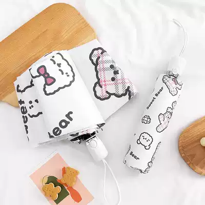 Japan automatic parasol sunscreen anti-UV girl healing plaid five-fold barometer and rain dual-use