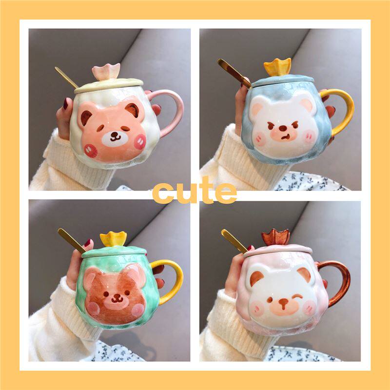 Japan Cup Cup Creative Taiwan Cup Girl Cup with Lid Scoon Stroke Mark Cup