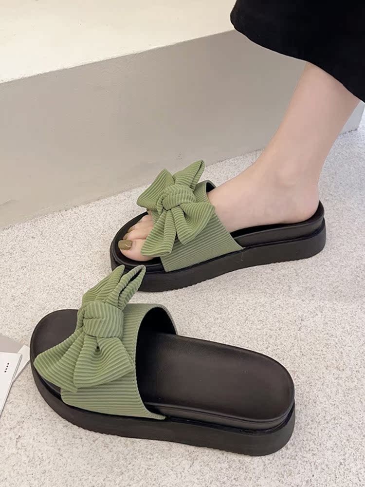 Japanese fairy wind slippers female summer wear 2021 new soft bottom thick bottom non-slip cute butterfly knot cool drag
