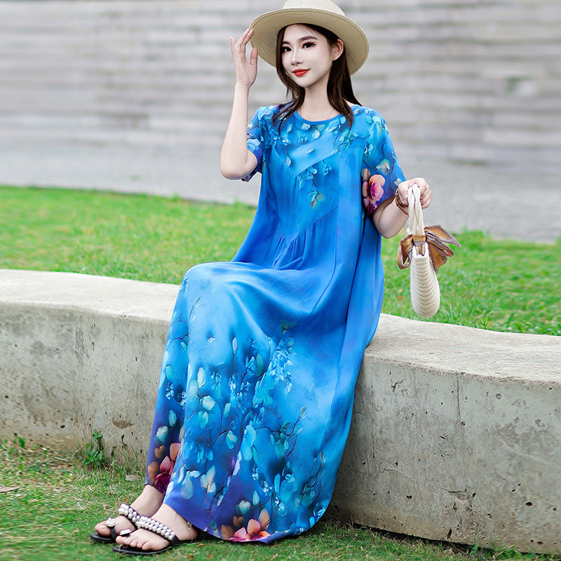 2026 Summer High-End Cotton Silk Dress, This Year's Popular Xinjiang Style Ethnic Long Dress, Vacation Beach Dress, Slimming Effect