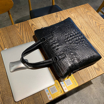 Mens Leather Briefing Simple Commuter Shoulder Package Crocodile Cowskin Handbag Business Travel Pack