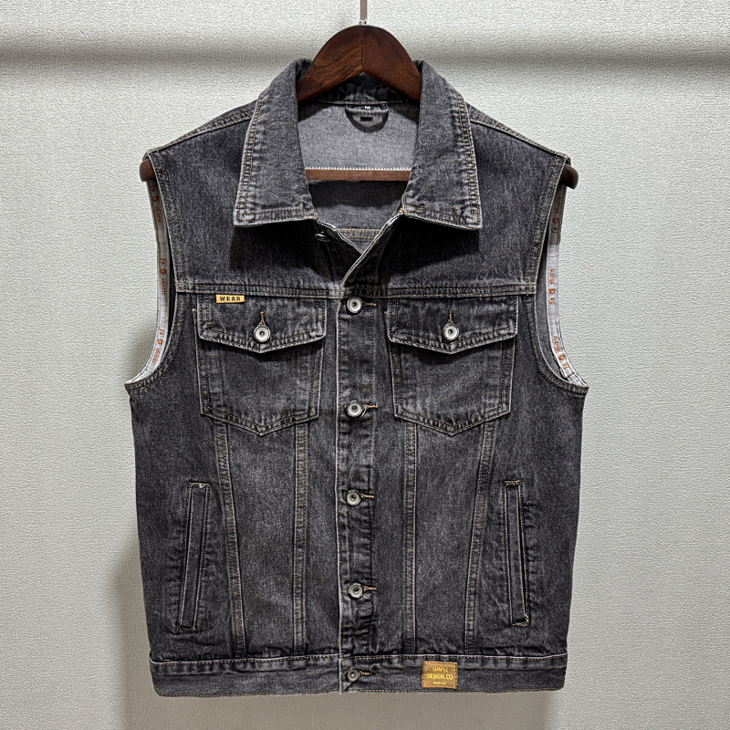 Black and Gray Denim Vest for Men 2026 Spring and Autumn New Style Men's Retro Sleeveless Vest Outerwear Loose Jacket Trendy