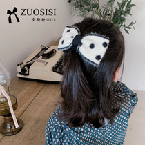 South Korea South Gate synchronized childrens hair accessories autumn and winter New Girl knitted bow hair card polka dot hairclip