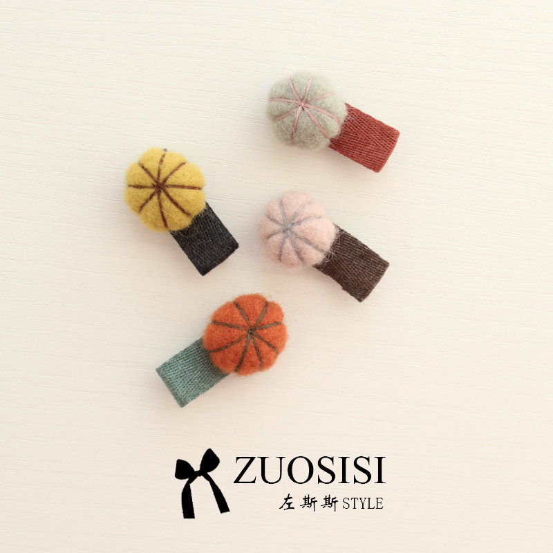 Korean children's hair accessories Female baby little pumpkin hairpin Girl wool ball cute hairpin
