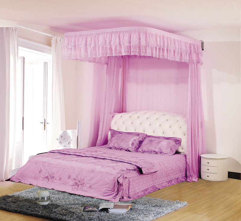 U-Shaped Rail Mosquito Net Wall-Mounted Aluminum Alloy Curtain Single Door Wedding Luxury Palace Princess Wall-Mounted Drawstring Mosquito Net