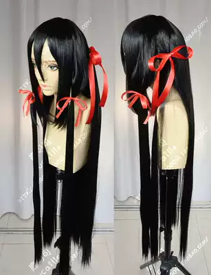 最弱无败的神装机龙切姬夜架黑色一米送红色丝带cosplay假发