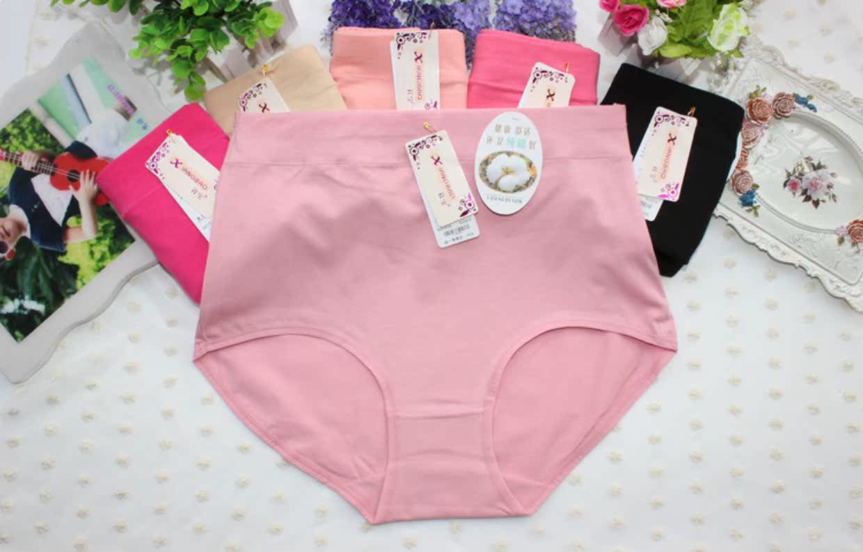 3 túi cotton của phụ nữ eo cao mẹ tam giác đồ lót tuổi trung niên đỏ lớn năm đồ lót cotton kích thước lớn chất béo mm quần lót cạp cao
