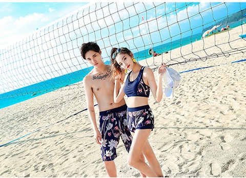 Cặp đôi đồ bơi nữ thời trang thể thao phù hợp với quần boxer ba mảnh bảo thủ áo ngắn tay che bụng cỡ lớn suối nước nóng 	đồ đôi đi biển chụp hình cưới	