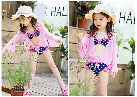 Đồ bơi mới dễ thương vừa và nhỏ cho bé công chúa bikini bikini ba mảnh ngọt ngào cho bé mùa xuân nóng bỏng Hàn Quốc bikini cho bé gái