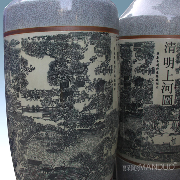 Jingdezhen qingming scroll landing big vase enterprise company opening taking gifts gate vase