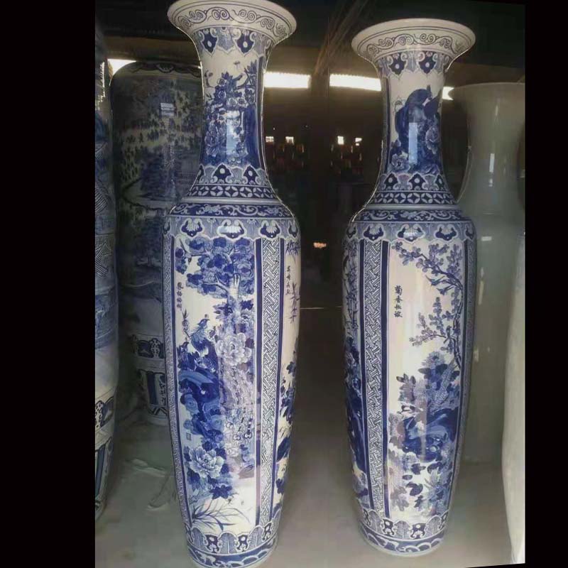 Jingdezhen hand - made 2.2 meters tall companies landing big vase peony peacock vase opening gifts vase