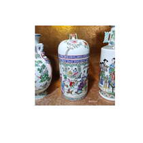Jingdezhen hand-painted character binaural lid jar Eight Immortals jar porcelain Eight Immortals tea jar jar pastel antique jar