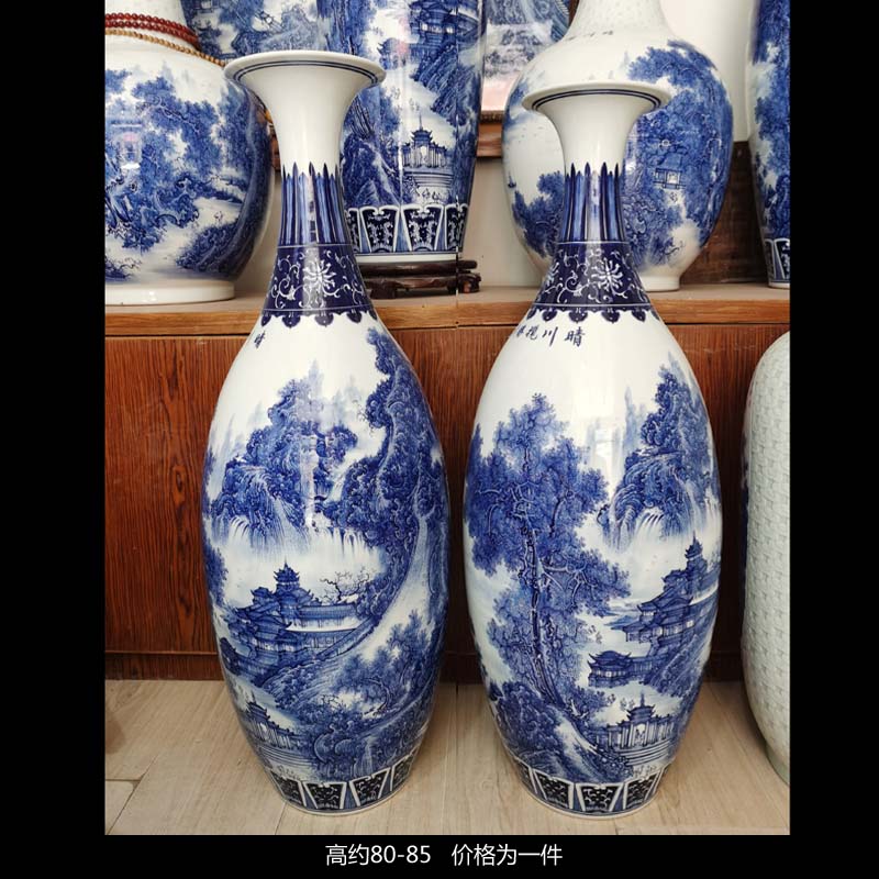 Jingdezhen blue and white landscape olive hand - made bowling 60, 80, 90, 100 cm vase every vase that occupy the home