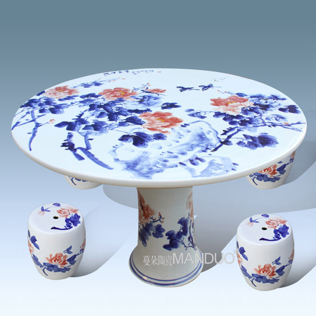 Jingdezhen Porcelain Ceramic Table Villa Garden Decoration Outdoor Balcony High-grade Anticorrosion Table Peony
