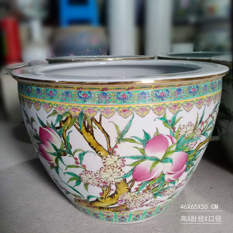 Jingdezhen painting enamel peony large cylinder diameter 50 cm ceramic art painting and calligraphy art ceramic cylinder