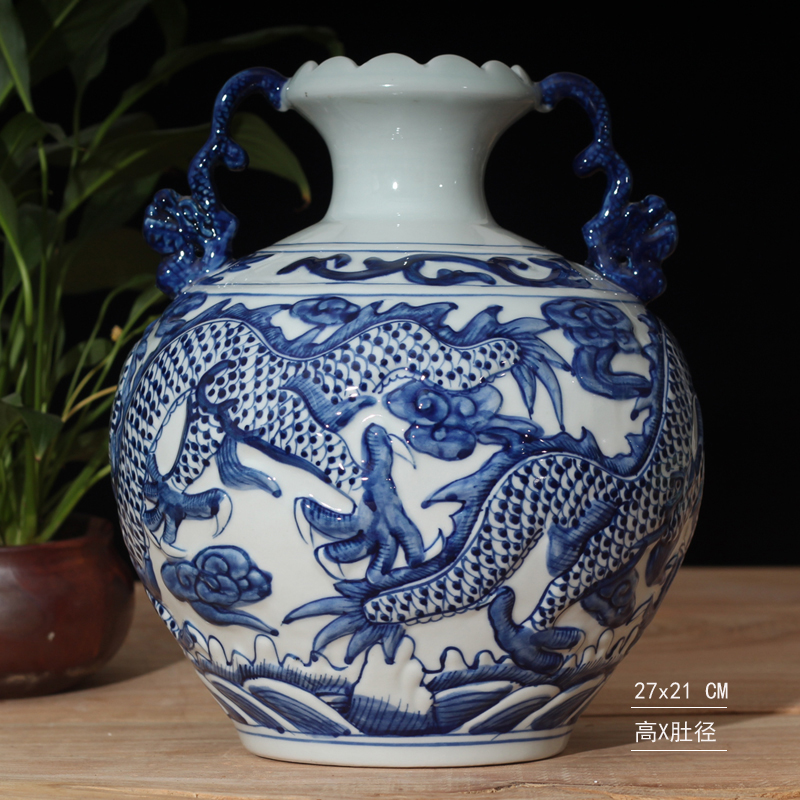 Jingdezhen porcelain dou dragon grain ears flat bottles of yuanyang grain flat hand antique XuanDeCai porcelain vase