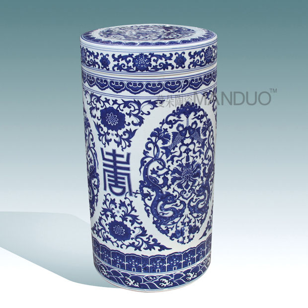 Jingdezhen ceramic meters bolt jar airtight blue - and - white ceramics straight cylinder tank lid can of puer tea cake