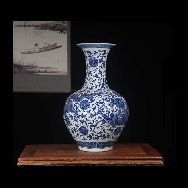 Jingdezhen blue and white dragon vase bound Chinese style classical decoration lotus flower dragon vase 50 high around the celestial sphere