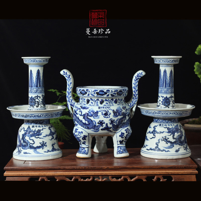 Jingdezhen blue and white dragon candlestick porcelain big censer 45 senior high for 3570 suits for dragon temple incense buner