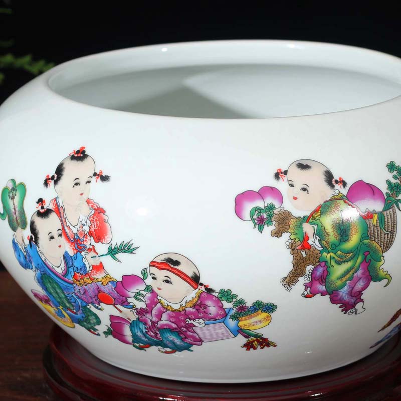 Jingdezhen lad tong qu writing brush washer drum Portland fashion beautiful porcelain ceramic porcelain tortoise goldfish bowl