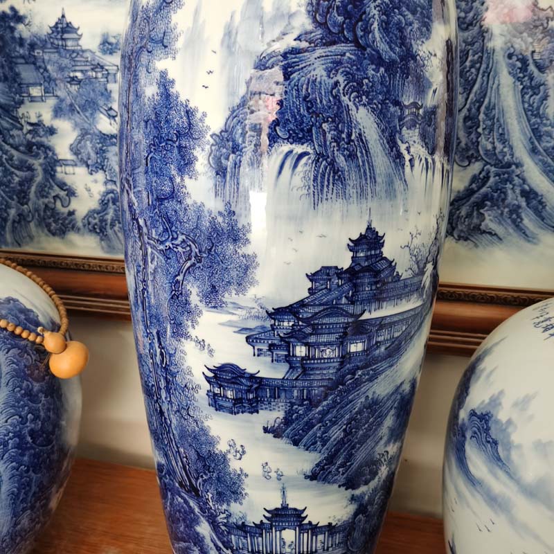 Jingdezhen blue and white landscape olive hand - made bowling 60, 80, 90, 100 cm vase every vase that occupy the home