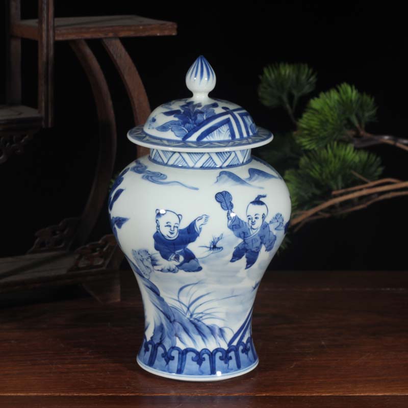Jingdezhen 25 cm high pure manual painting tong qu the general pot of Chinese porcelain general hand - made rich ancient frame furnishing articles