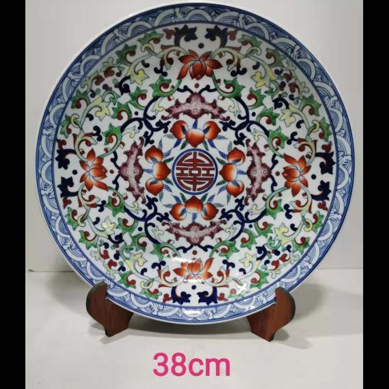 Jingdezhen color double phoenix ssangyong longfeng longfeng grain blue and white color porcelain plate 0 cm45 longfeng the broader market