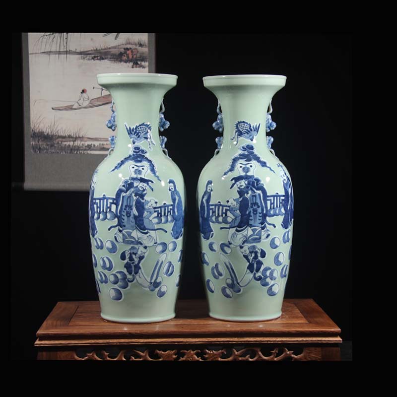 Jingdezhen double lion imitation word antique vase of dowry hand - made ceramic vase 60 Gao Qinghua ground vase