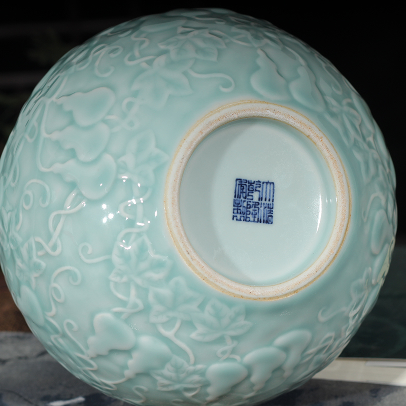 Jingdezhen gourd decorative vase pure color sky blue light with carved gourd gourd porcelain porcelain vase