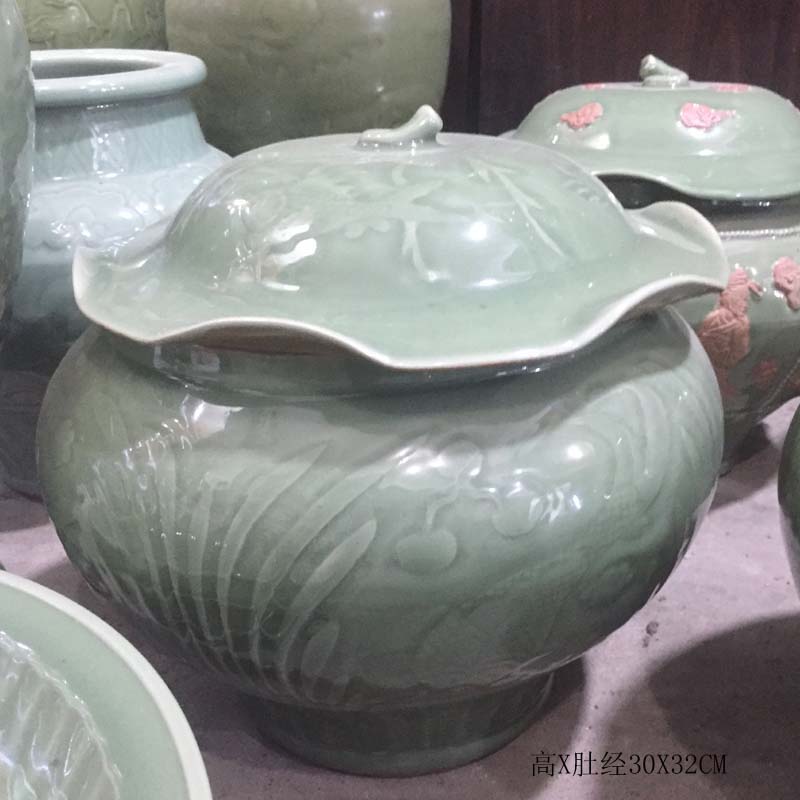 Jingdezhen pot archaize longquan porcelain lotus leaf pea green porcelain lotus leaf archaize the up chinaware lotus as cans