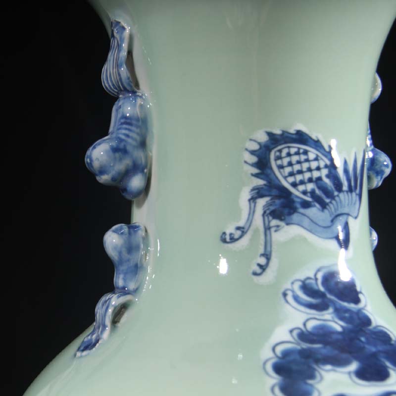 Jingdezhen double lion imitation word antique vase of dowry hand - made ceramic vase 60 Gao Qinghua ground vase