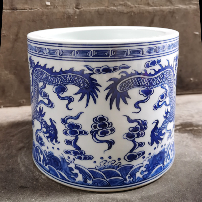 Jingdezhen hand - made dragon write custom made big censer Jingdezhen hand - made ssangyong grain porcelain temple incense buner