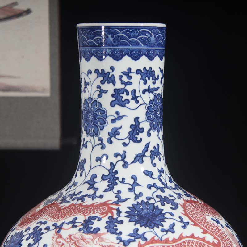 Jingdezhen blue and white dragon vase bound Chinese style classical decoration lotus flower dragon vase 50 high around the celestial sphere